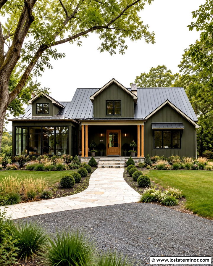 Olive Green Board And Batten House With Sunroom - 30 Olive Green House Design With Sunroom Ideas