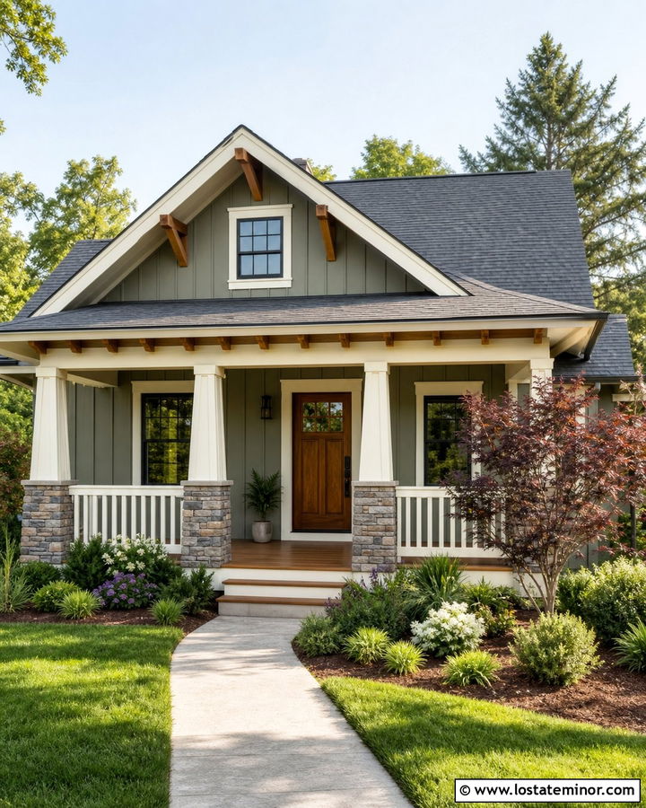 Olive Green Board and Batten Bungalow - 30 Olive Green House Design With Board and Batten Ideas
