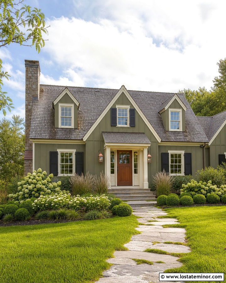 Olive Green Board and Batten Cape Cod - 30 Olive Green House Design With Board and Batten Ideas