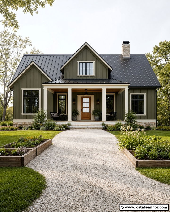 Olive Green Board and Batten Farmhouse - 30 Olive Green House Design With Board and Batten Ideas