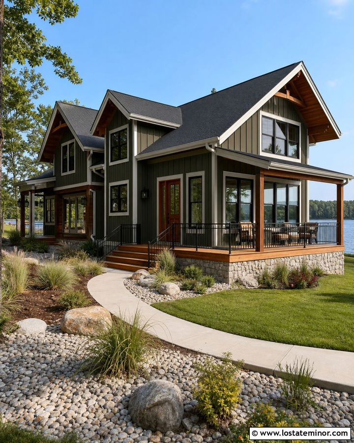 Olive Green Board and Batten Lake House - 30 Olive Green House Design With Board and Batten Ideas