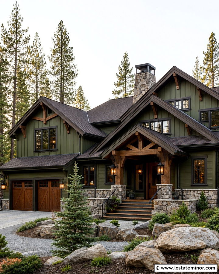 Olive Green Board and Batten Mountain Home - 30 Olive Green House Design With Board and Batten Ideas