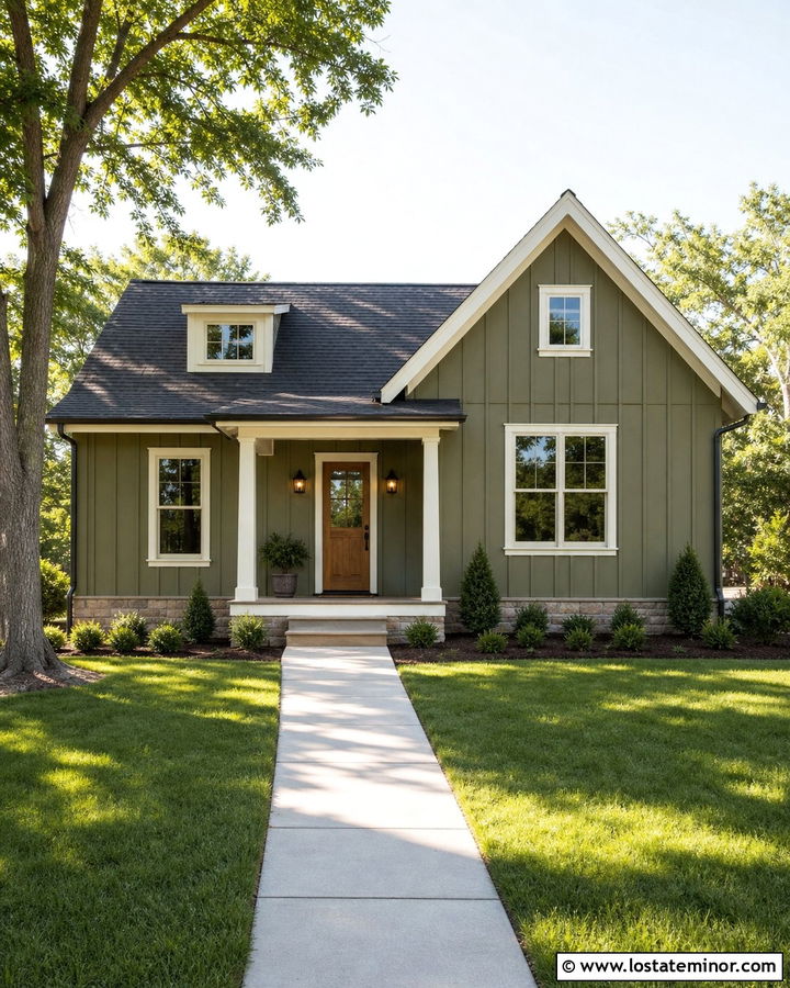 Olive Green Board and Batten Small House - 30 Olive Green House Design With Board and Batten Ideas