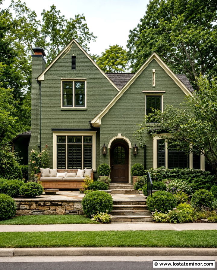 Olive Green Brick House With Built In Daybed - 30 Olive Green House Design With Daybed Ideas