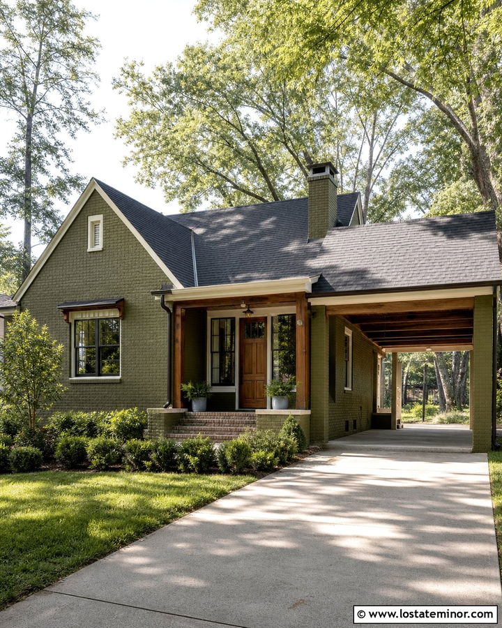 Olive Green Brick House With Carport - 30 Olive Green House Design With Carport Ideas