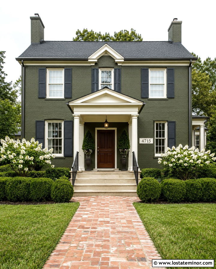 Olive Green Brick House With Limestone Number Plaque - 30 Olive Green House Design With House Numbers Ideas