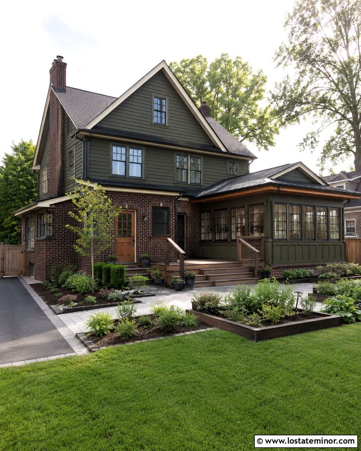Olive Green Brick House With Rear Sunroom - 30 Olive Green House Design With Sunroom Ideas