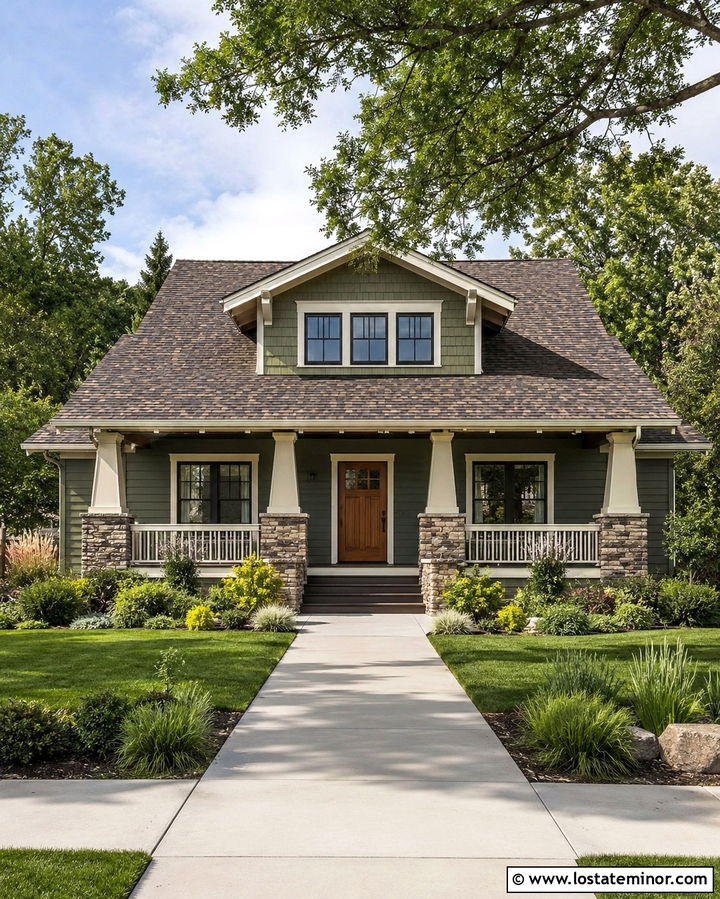 Olive Green Bungalow With A Front Dormer - 30 Olive Green House Design With Dormers Ideas