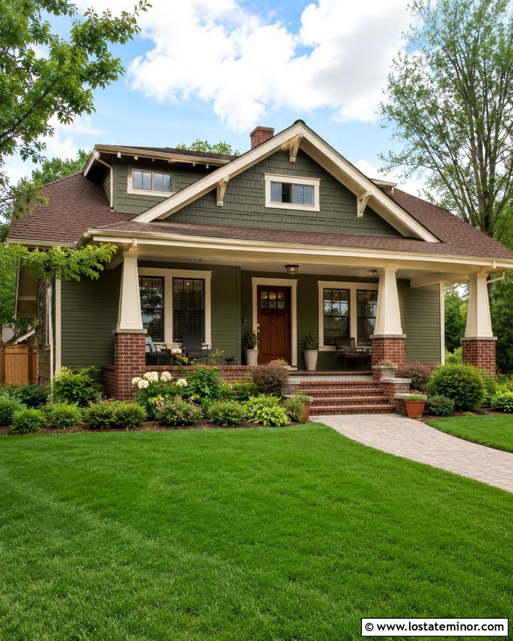 Olive Green Bungalow With Brown Roof Shingles - 30 Olive Green House Design With Shingles Ideas