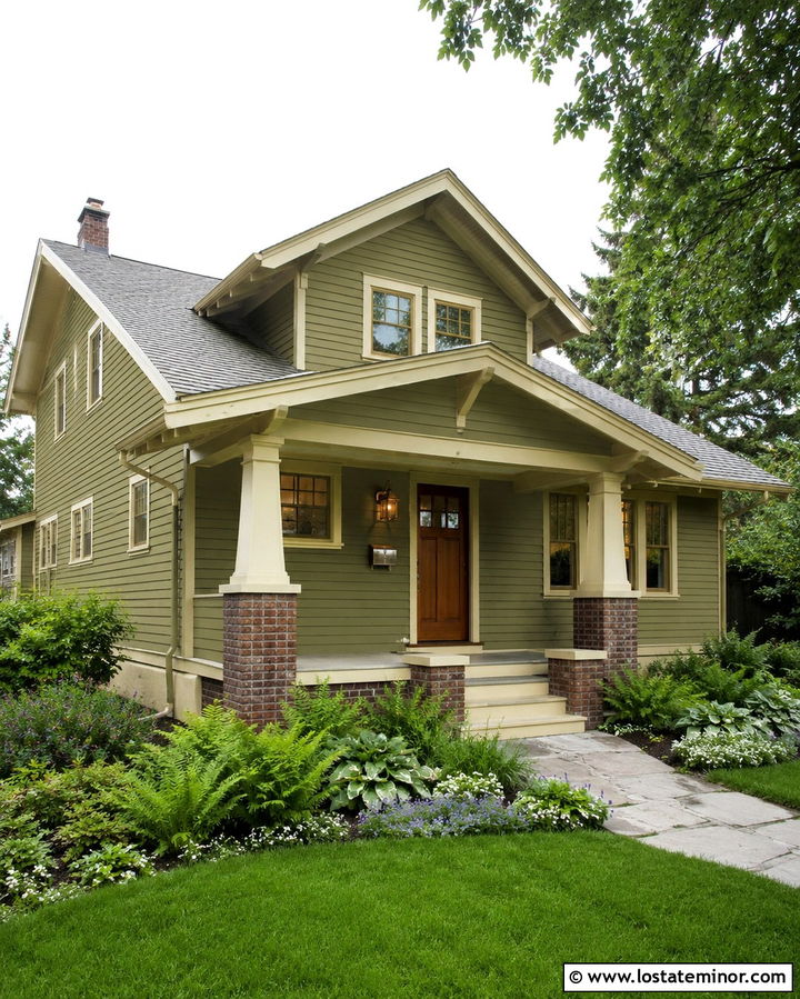 Olive Green Bungalow With Copper Mailbox - 30 Olive Green House Design With Mailbox Ideas