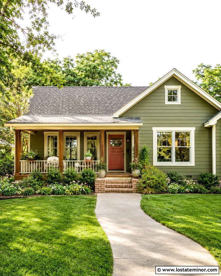 Olive Green Bungalow With Coral Dutch Door - 30 Olive Green House Design With Dutch Door Ideas