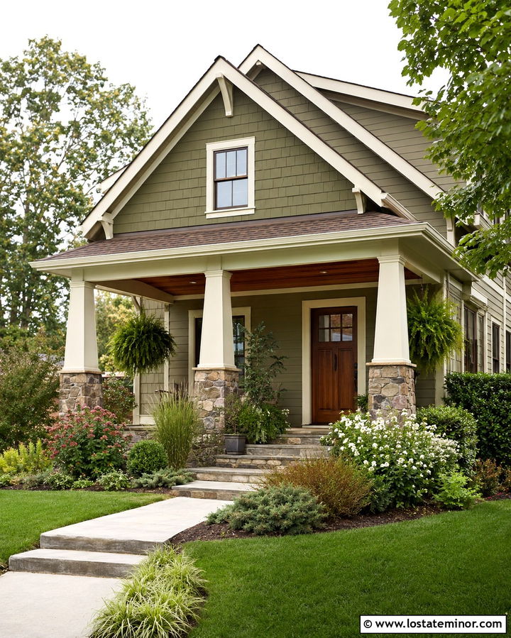 Olive Green Bungalow With Porch Gable - 30 Olive Green House Design With Gables Ideas
