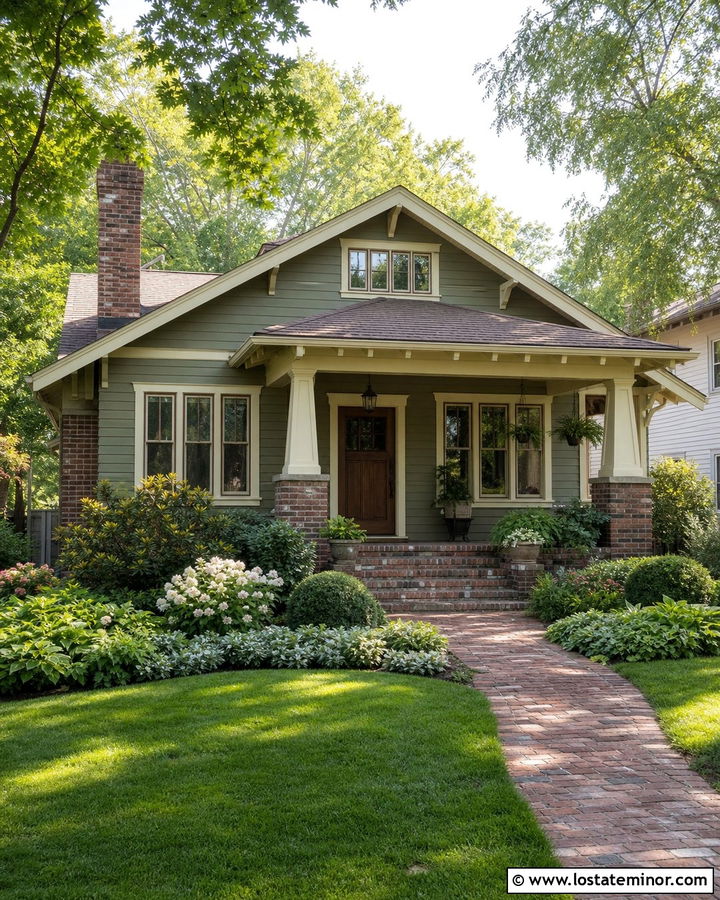 Olive Green Bungalow With Reclaimed Brick - 30 Olive Green House Design With Brick Accents Ideas