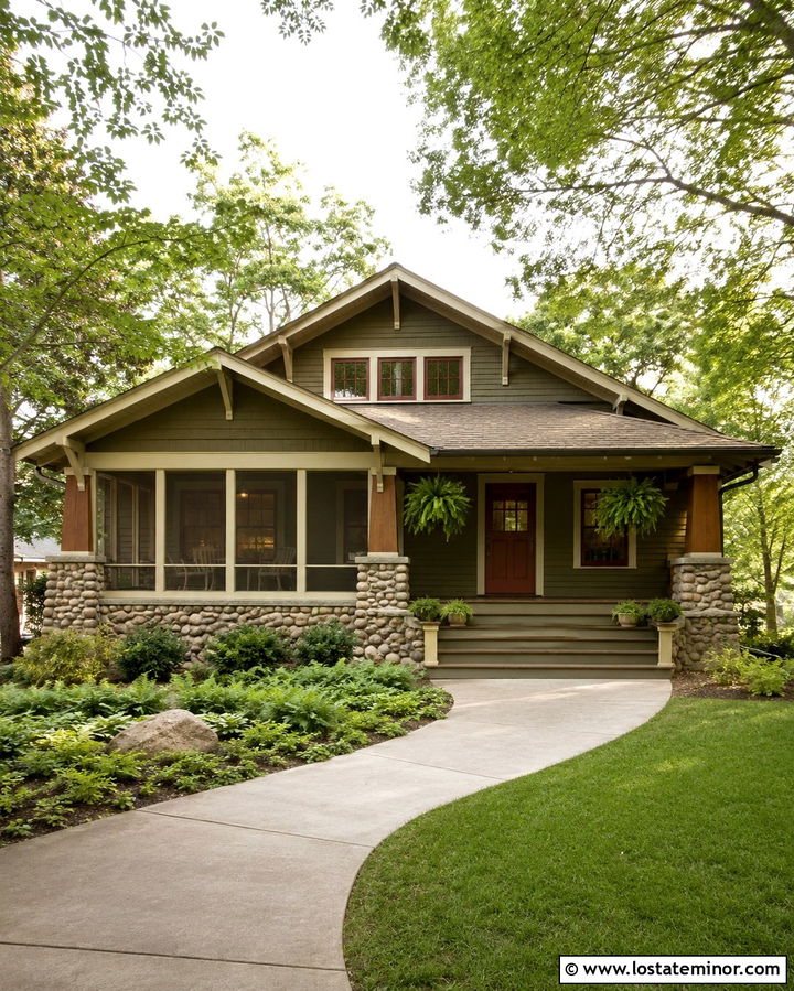 Olive Green Bungalow With Screened Sunroom - 30 Olive Green House Design With Sunroom Ideas