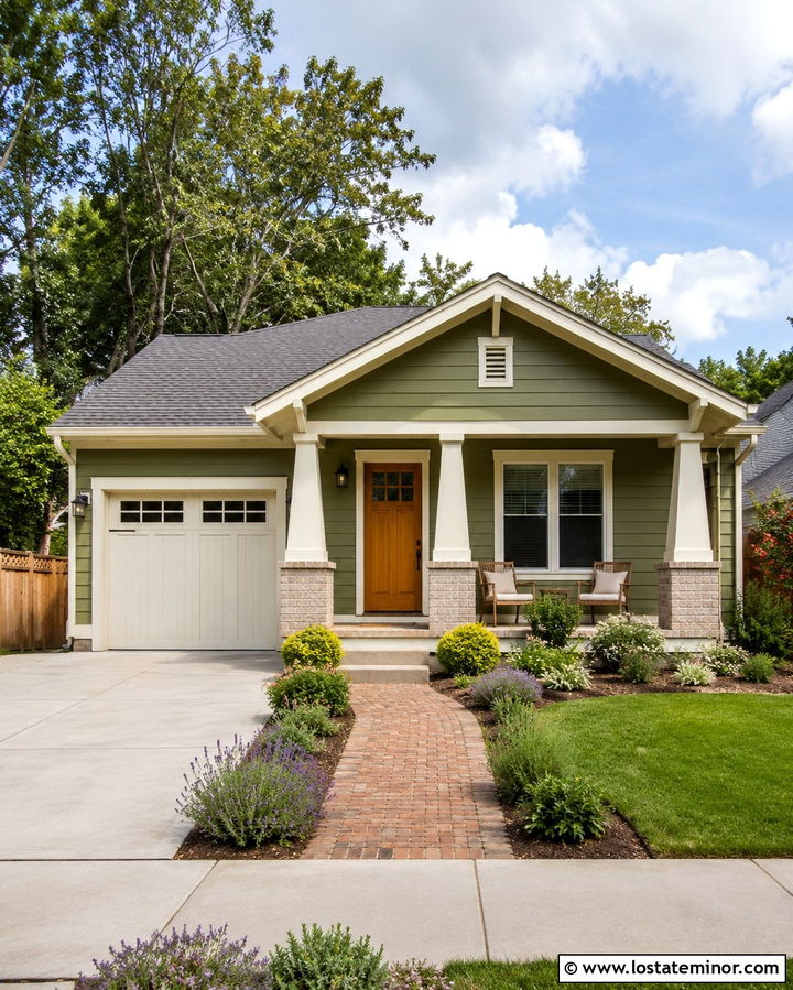 Olive Green Bungalow With Single Garage Door - 30 Olive Green House Design With Garage Door Ideas