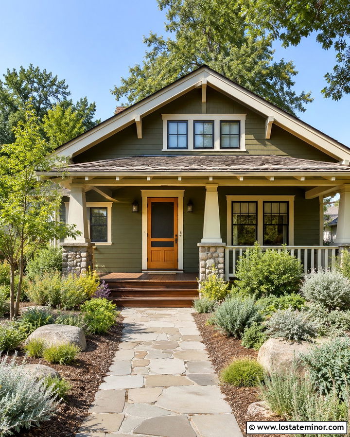 Olive Green Bungalow With Wood Screen Door - 30 Olive Green House Design With Screen Door Ideas