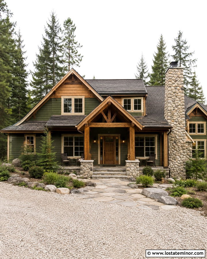 Olive Green Cabin With Rustic Shingles - 30 Olive Green House Design With Shingles Ideas