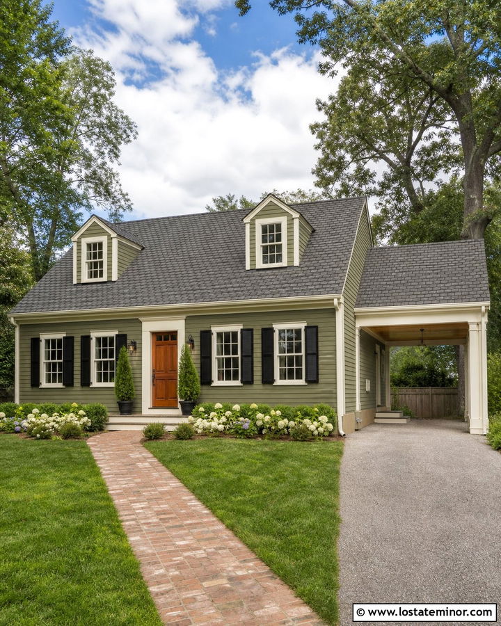 Olive Green Cape Cod House With Carport - 30 Olive Green House Design With Carport Ideas