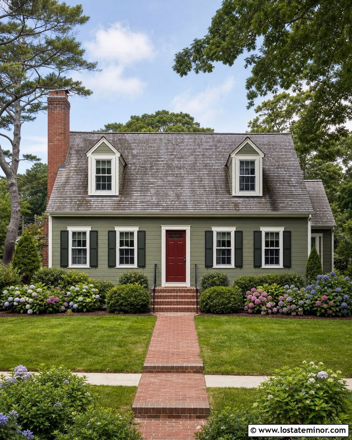 Olive Green Cape Cod With Brick Chimney - 30 Olive Green House Design With Brick Accents Ideas