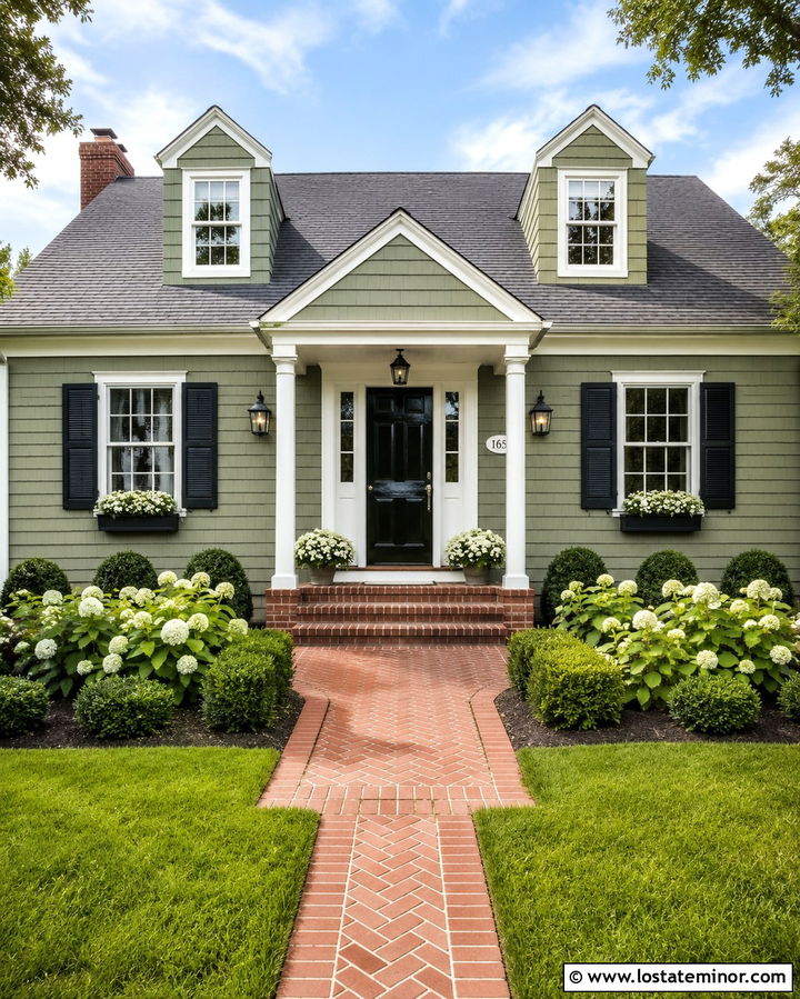 Olive Green Cape Cod With Ceramic House Numbers - 30 Olive Green House Design With House Numbers Ideas