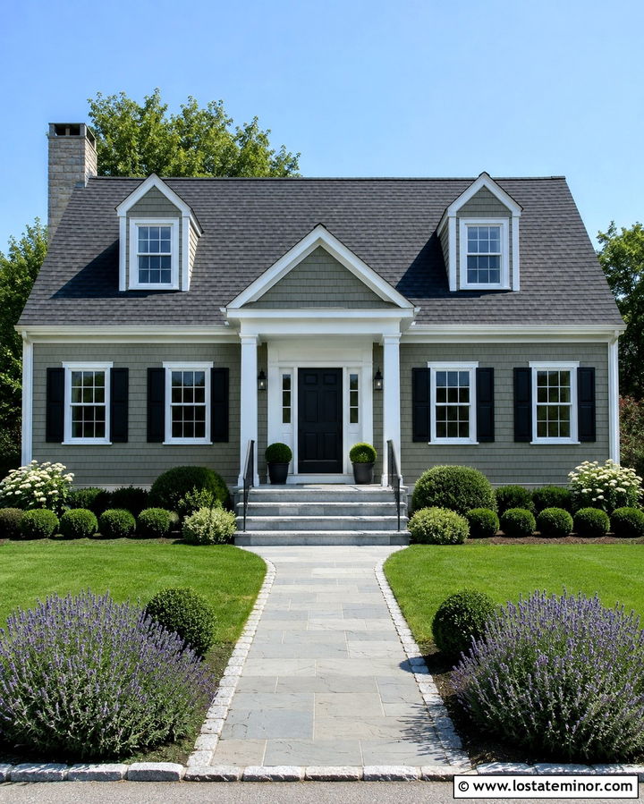 Olive Green Cape Cod With Granite Steps - 30 Olive Green House Design With Steps Ideas