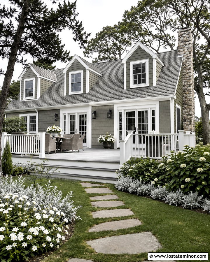 Olive Green Cape Cod With Gray Composite Deck - 30 Olive Green House Design With Deck Ideas