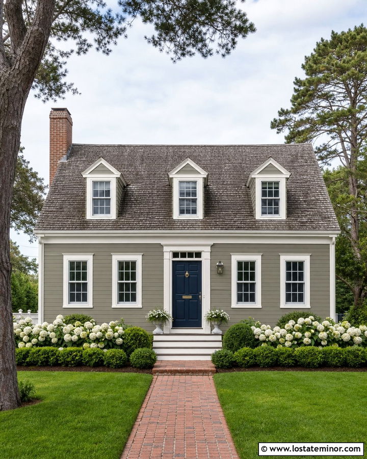 Olive Green Cape Cod With Navy Blue Door - 30 Olive Green House Design With Accents Ideas