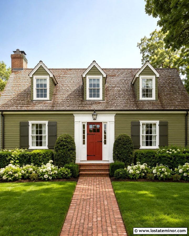 Olive Green Cape Cod With Red Dutch Door - 30 Olive Green House Design With Dutch Door Ideas