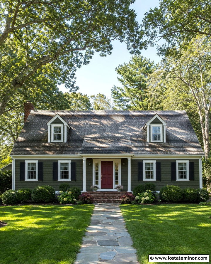 Olive Green Cape Cod With Small Porch Columns - 30 Olive Green House Design With Porch Columns Ideas
