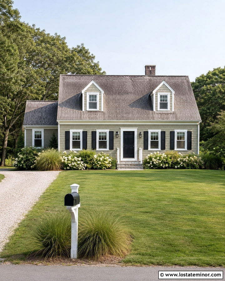 Olive Green Cape Cod With White Post Mailbox - 30 Olive Green House Design With Mailbox Ideas