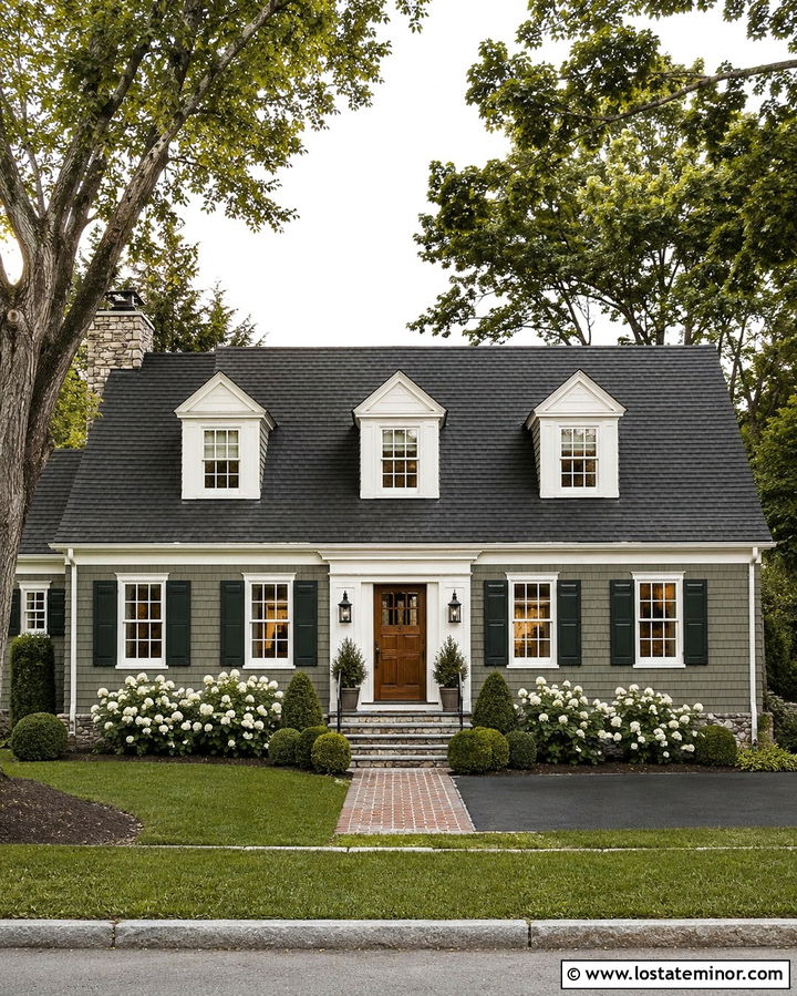 Olive Green Cape Cod With White Window Frames - 30 Olive Green House Design With Window Frames Ideas