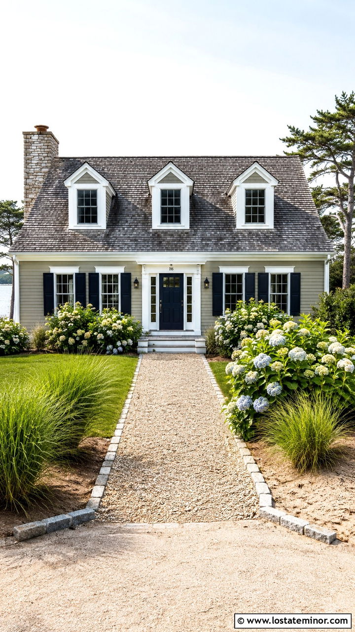 Olive Green Coastal House With Navy Door - 30 Olive Green House Design With Chimney Ideas