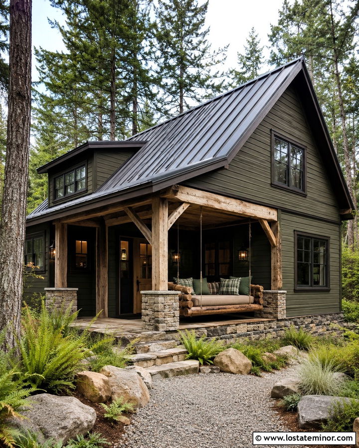 Olive Green Coastal House With Rope Daybed - 30 Olive Green House Design With Daybed Ideas