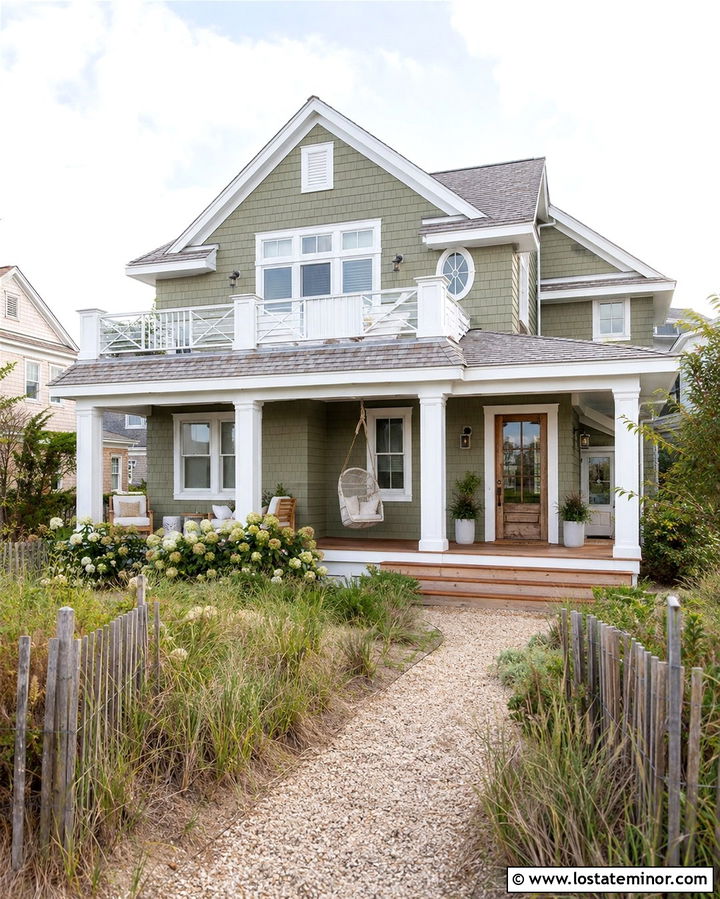 Olive Green Coastal House With Rope Swing - 30 Olive Green House Design With Swing Ideas