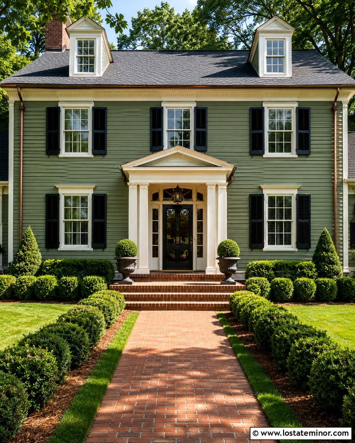 Olive Green Colonial House With Storm Door - 30 Olive Green House Design With Storm Door Ideas