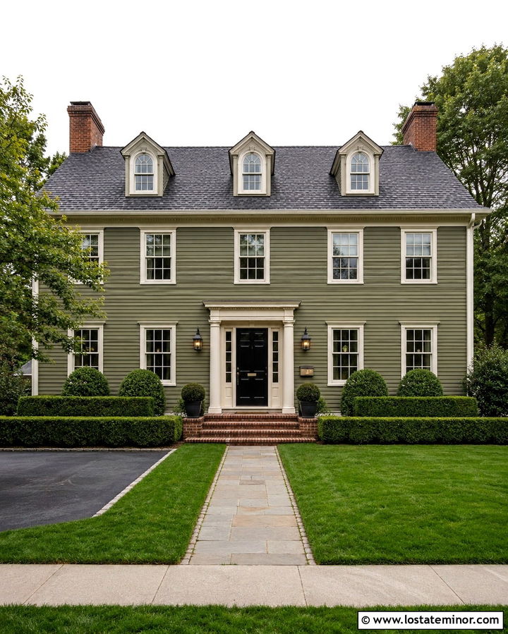 Olive Green Colonial With Brass Wall Mailbox - 30 Olive Green House Design With Mailbox Ideas