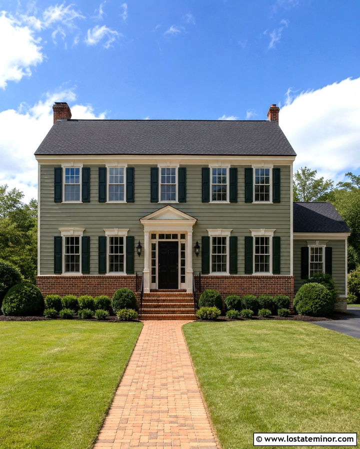 Olive Green Colonial With Brick Wainscoting - 30 Olive Green House Design With Wainscoting Ideas