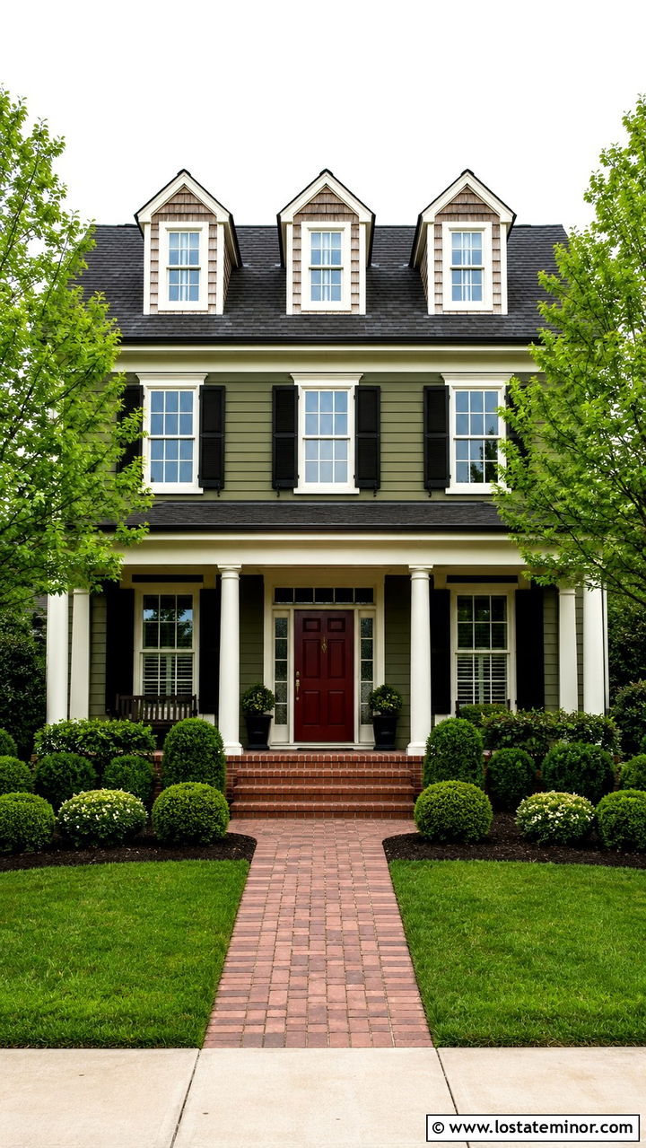 Olive Green Colonial With Cedar Shake Dormers - 30 Olive Green House Design With Cedar Shake Ideas