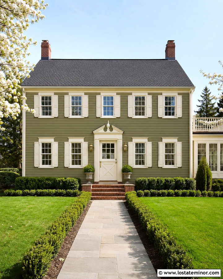 Olive Green Colonial With Cream Dutch Door - 30 Olive Green House Design With Dutch Door Ideas