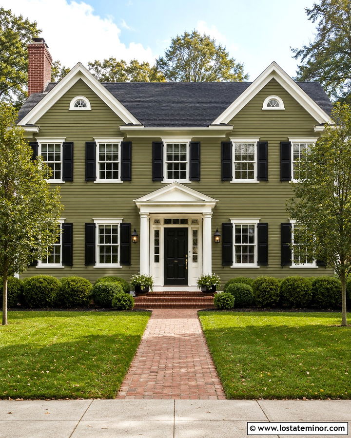 Olive Green Colonial With Cross Gables - 30 Olive Green House Design With Gables Ideas