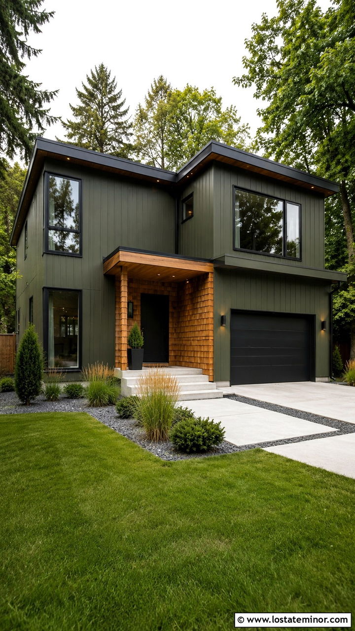 Olive Green Contemporary House With Cedar Shake Entry - 30 Olive Green House Design With Cedar Shake Ideas