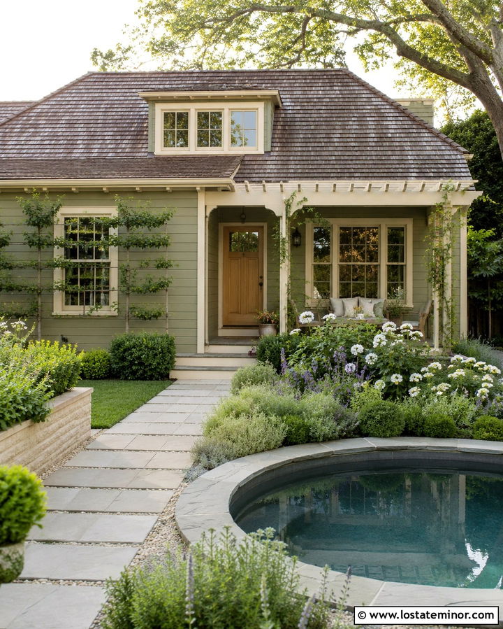 Olive Green Cottage House With Plunge Pool - 30 Olive Green House Design With Swimming Pool Ideas