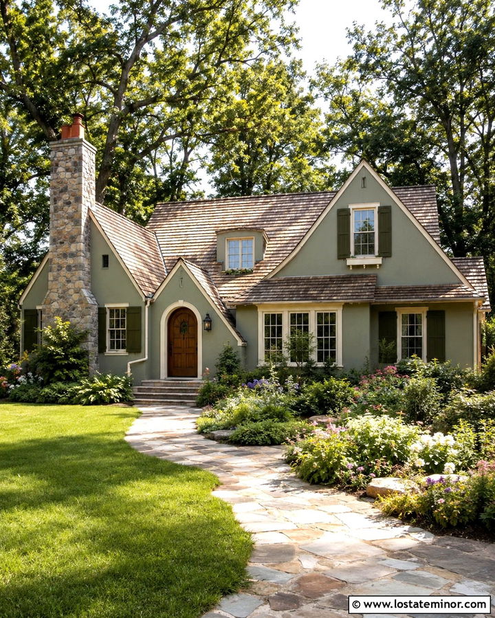 Olive Green Cottage With Cedar Roof Shingles - 30 Olive Green House Design With Shingles Ideas