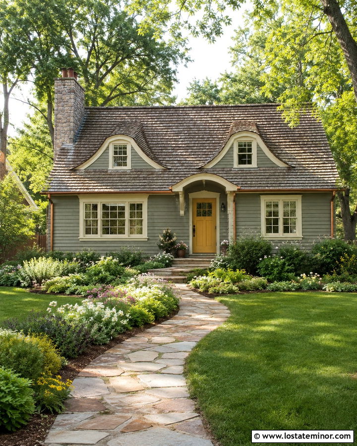 Olive Green Cottage With Eyebrow Dormers - 30 Olive Green House Design With Dormers Ideas
