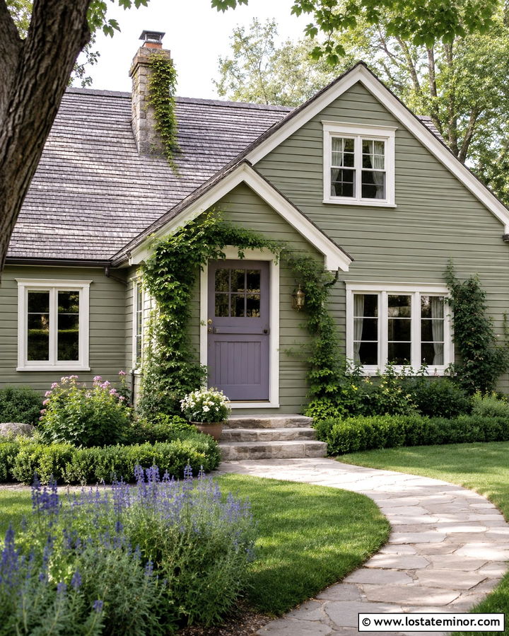 Olive Green Cottage With Lavender Dutch Door - 30 Olive Green House Design With Dutch Door Ideas