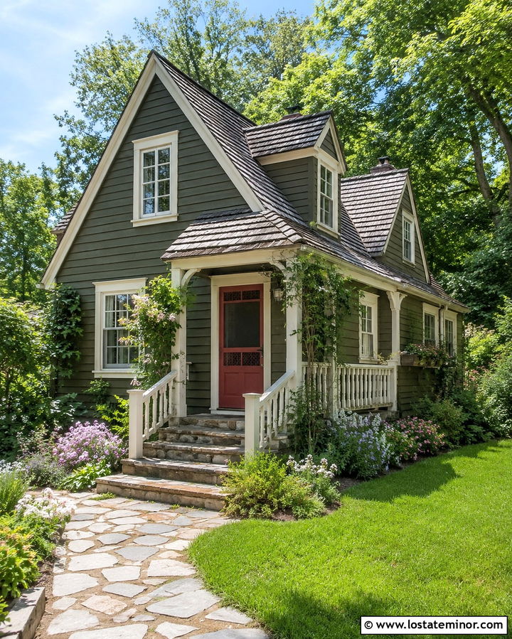 Olive Green Cottage With Red Screen Door - 30 Olive Green House Design With Screen Door Ideas