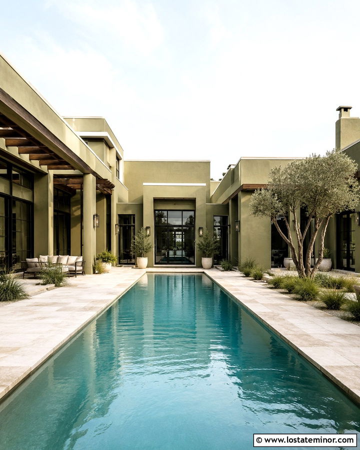 Olive Green Courtyard House With Pool - 30 Olive Green House Design With Swimming Pool Ideas