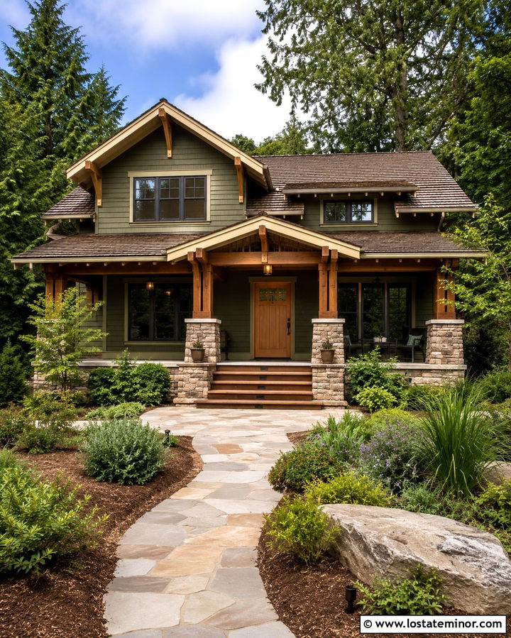 Olive Green Craftsman With Bronze Window Frames - 30 Olive Green House Design With Window Frames Ideas