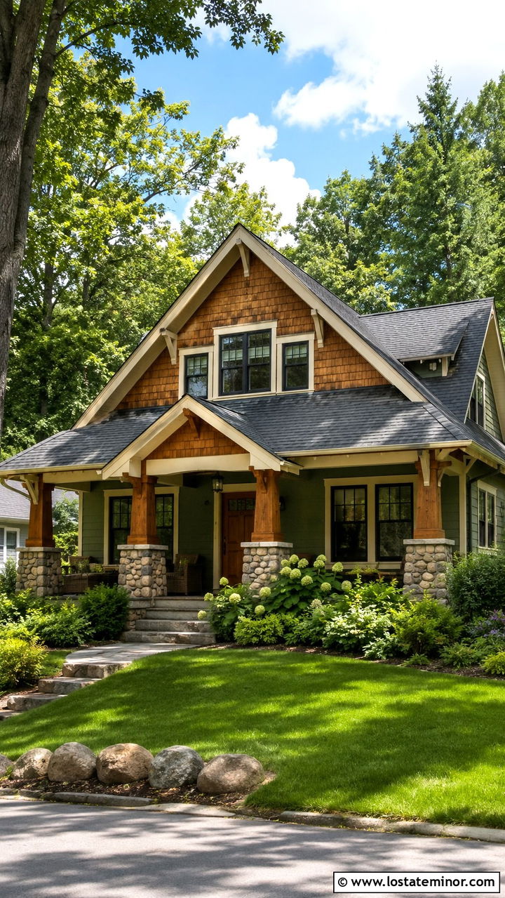Olive Green Craftsman With Cedar Shake Gables - 30 Olive Green House Design With Cedar Shake Ideas
