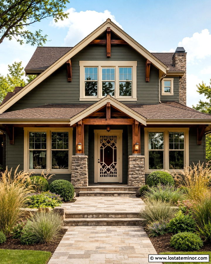 Olive Green Craftsman With Chippendale Screen Door - 30 Olive Green House Design With Screen Door Ideas